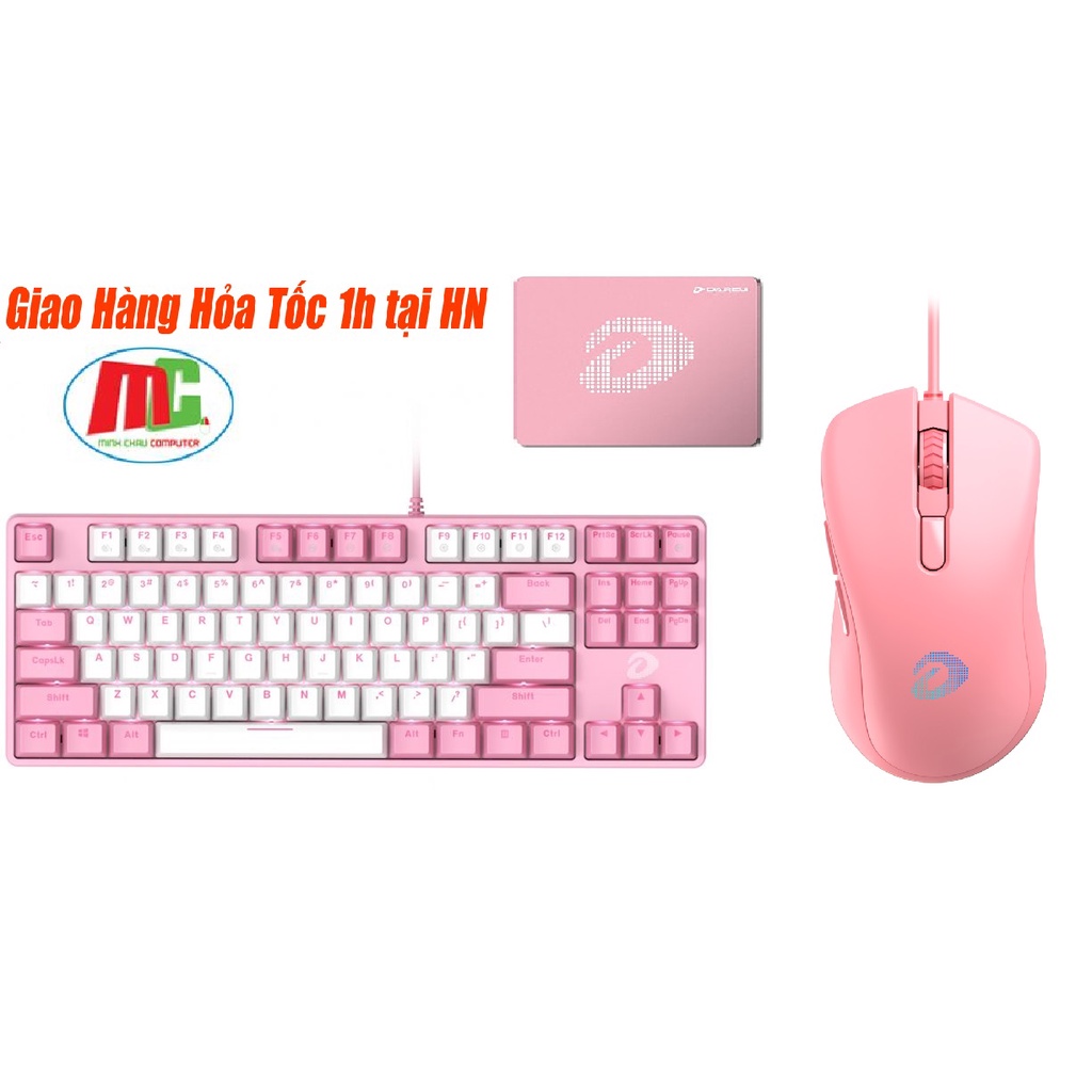 Combo Gaming Bộ Bàn Phím CƠ Dareu EK87 + Chuột Dareu EM908 + Bàn di Chuột ESP100 Màu Hồng