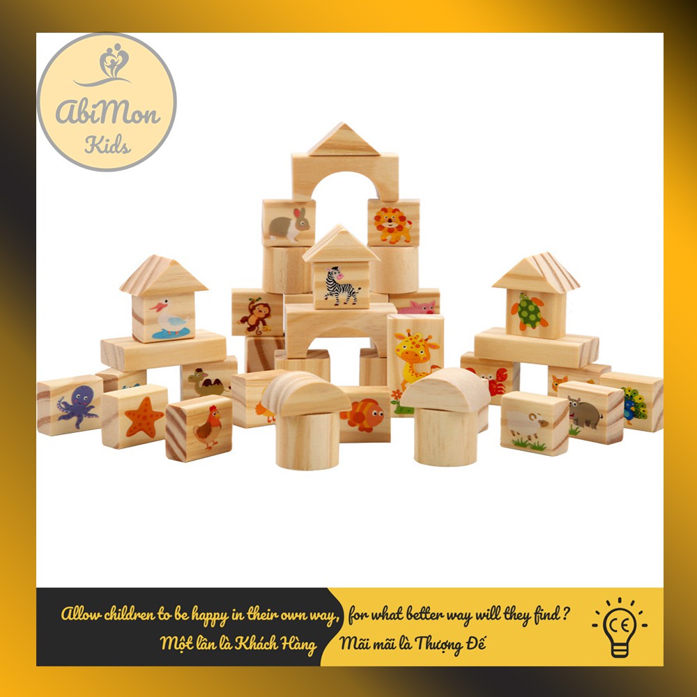 Bộ Xếp Hình Gỗ Xây Dựng Cho Bé (42 chi tiết) ☘️ Montessori cao cấp ✨ (Đồ chơi Gỗ - Giáo Dục - An toàn - Thông minh)