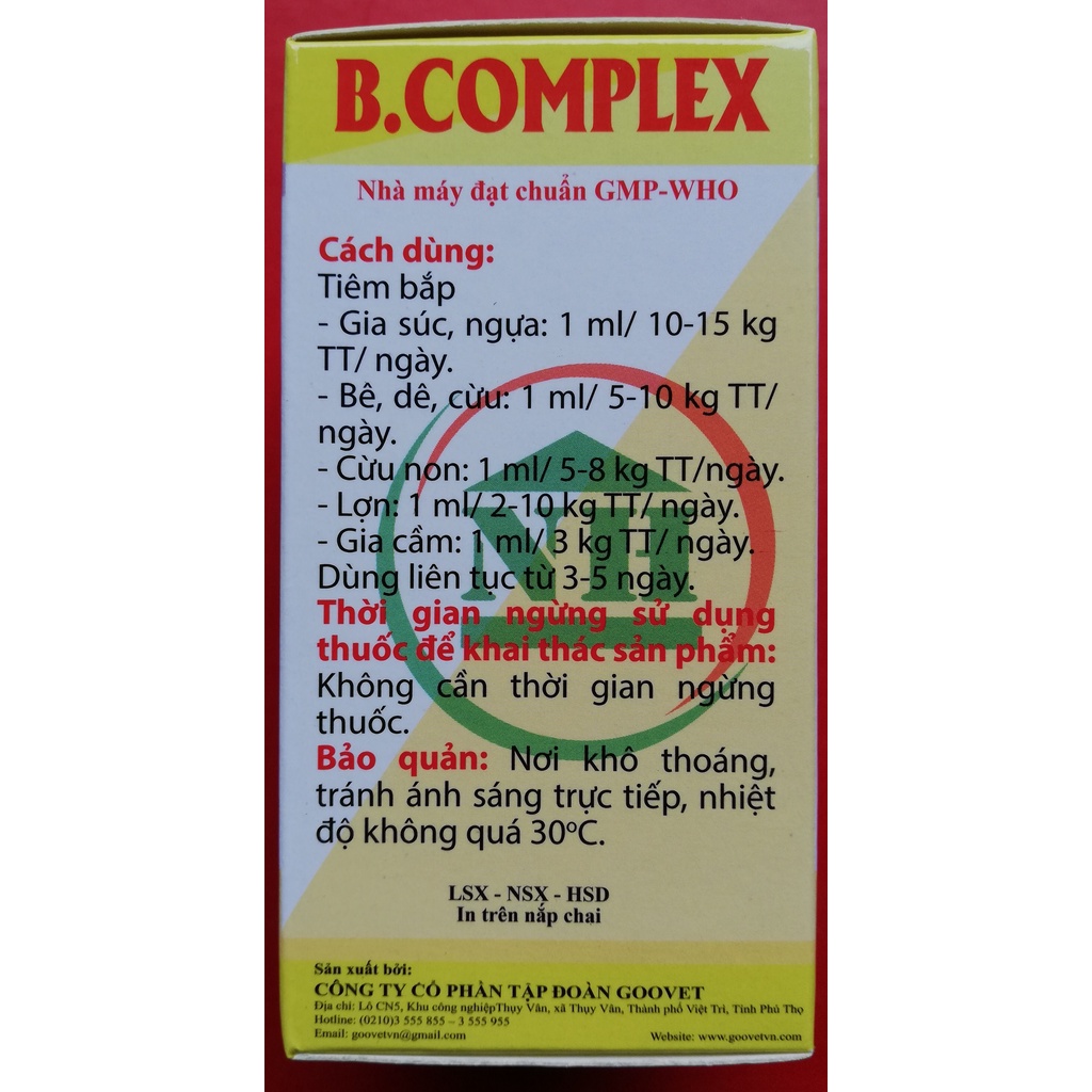 1 lọ B.complex 100ml dùng tốt cho gia súc, gia cầm, trâu, bò, lợn, gà, gà chọi, gà đá, chim cảnh, chó mèo