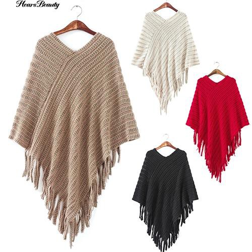 Áo Choàng Len Cánh Dơi Phối Tua Rua Thời Trang Cho Nữ