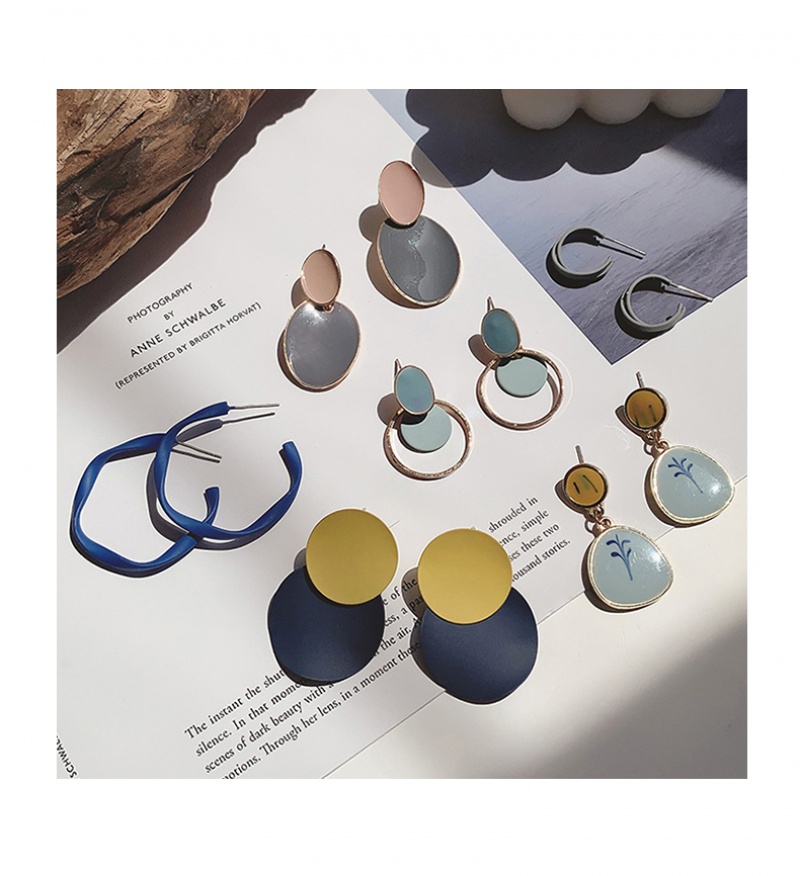 Bông tai chốt xỏ bạc men nhỏ giọt màu xanh dương khói pcq retro 2023