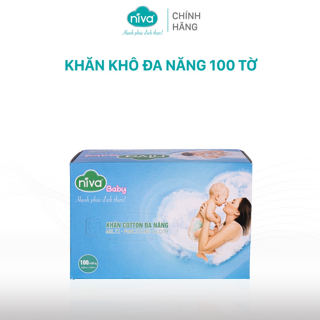 Khăn Vải Khô Cotton Đa Năng Niva Hộp 100 Tờ Tiện Dụng, Chất Liệu Cotton Tự Nhiên An Toàn Cho Bé