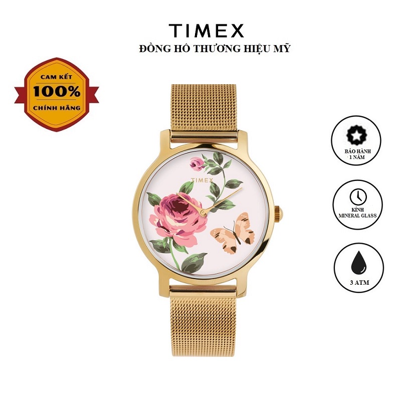 Đồng hồ Timex Full Bloom Steel Gold Rose White TW2U19100