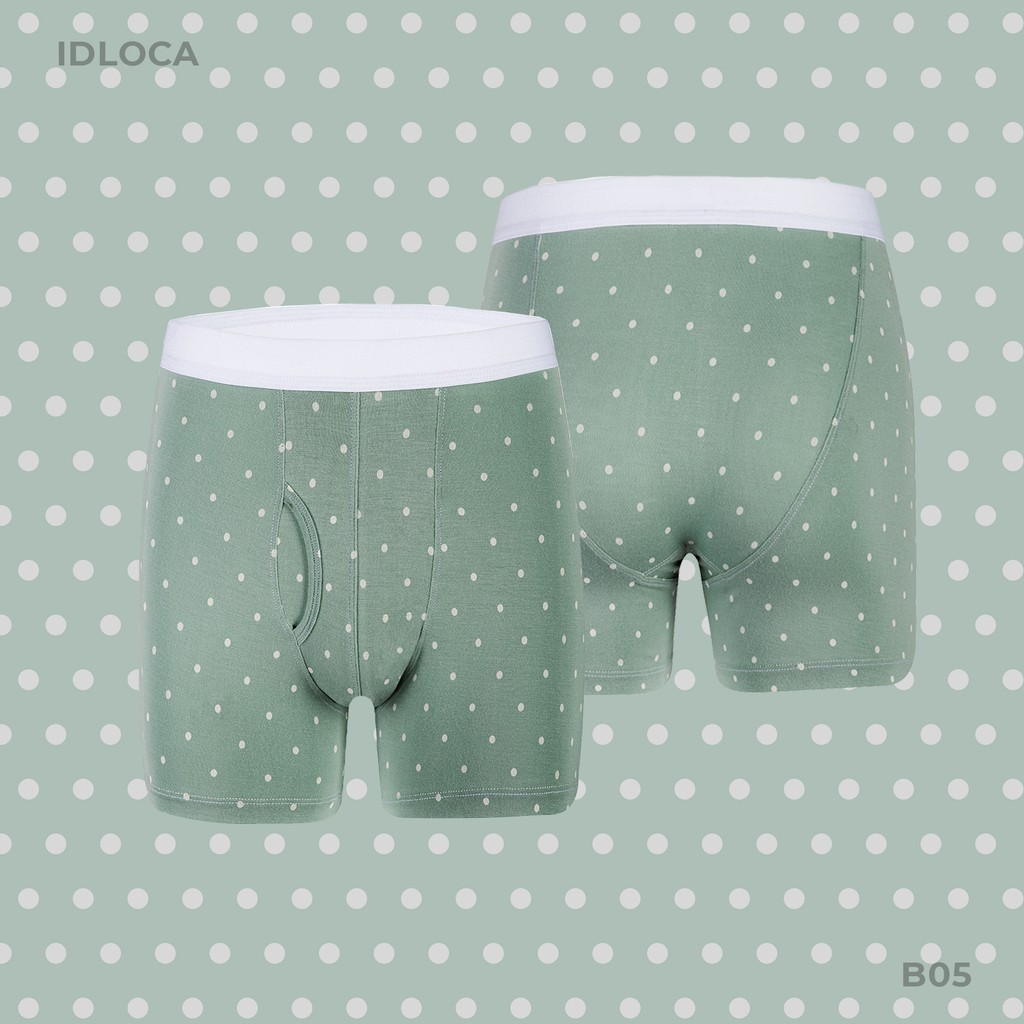 Quần boxer nam IDLOCA Polka dots ID2104-05 - Màu xanh pastel - Họa tiết chấm bi