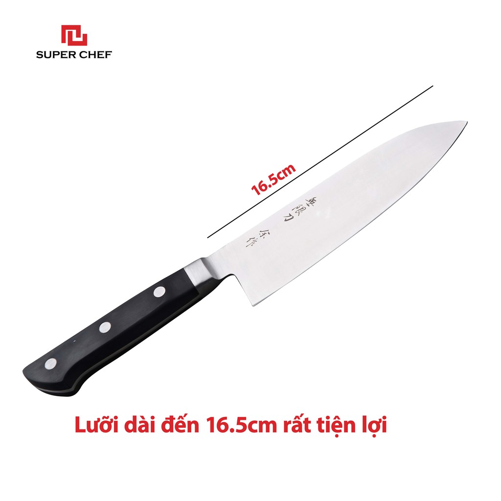 Dao Bếp Dài Santoku Nhật Chính Hãng Super Chef Lưỡi 16.5cm Siêu Bén DAO D
