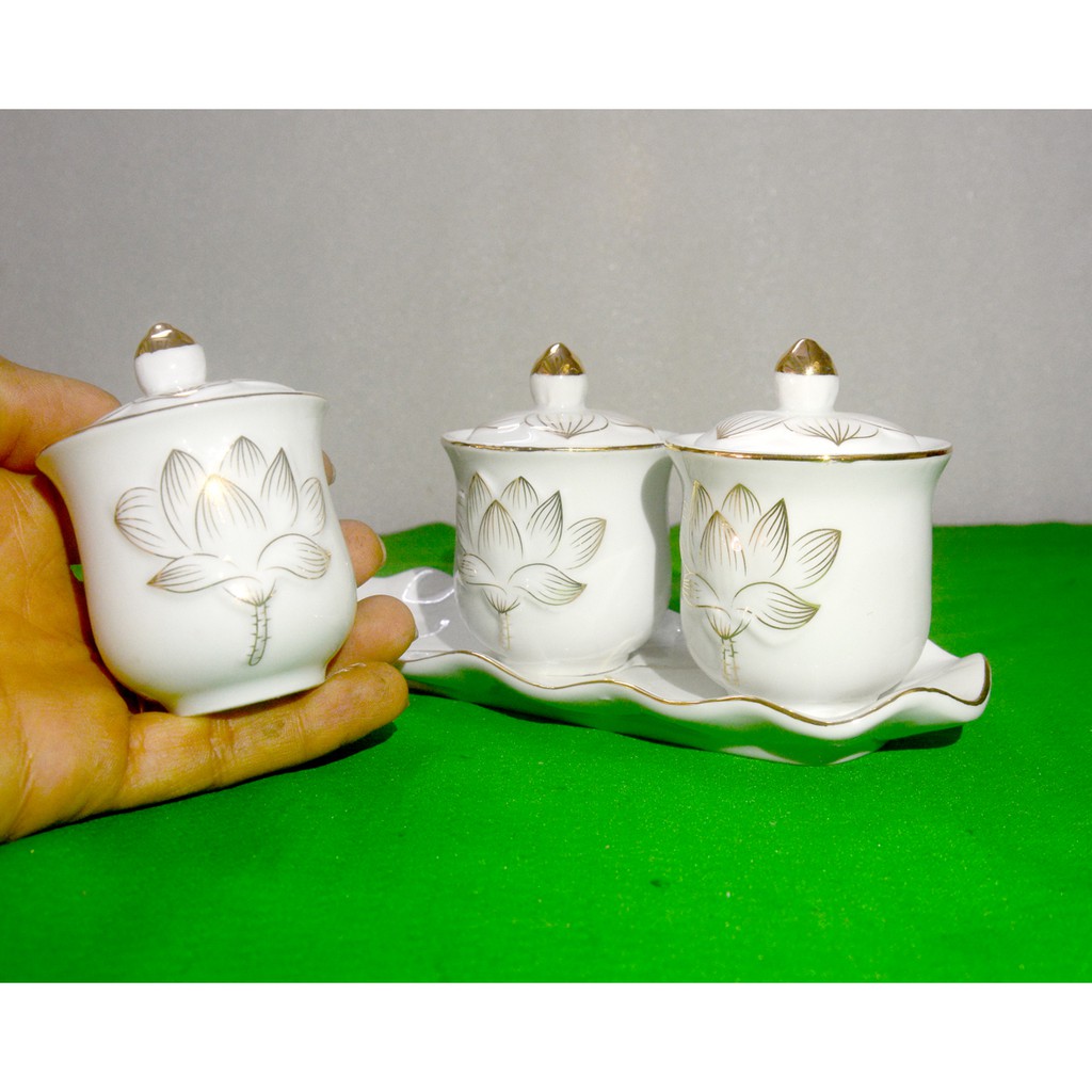 Án ba-Bộ ba ly chung đại bi- có nắp hoa sen trắng