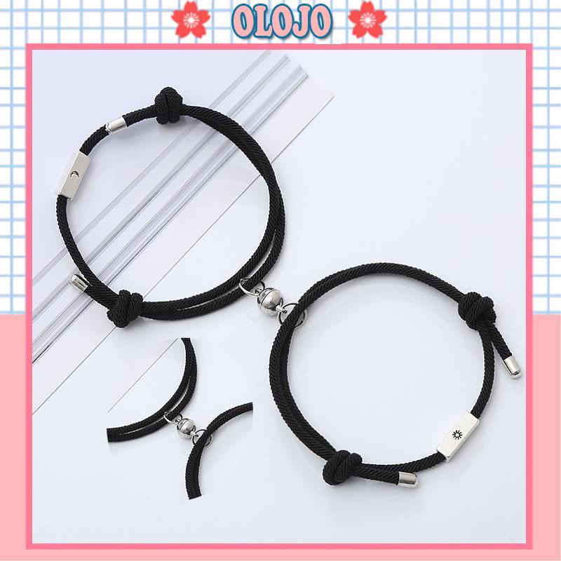 Bộ 2 Vòng Tay Dây Bện Từ Tính Hình Mặt Trăng Và Mặt Trời Màu Đen Thời Trang Unisex