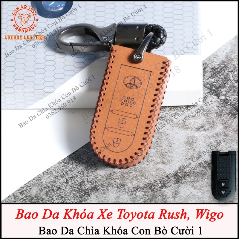 Bao Da Chìa Khóa Ô tô Toyota Rush, Wigo 20-21, Da Bò Nhập Khẩu ITALIA, Khắc Tên, Số ĐT Chủ xe