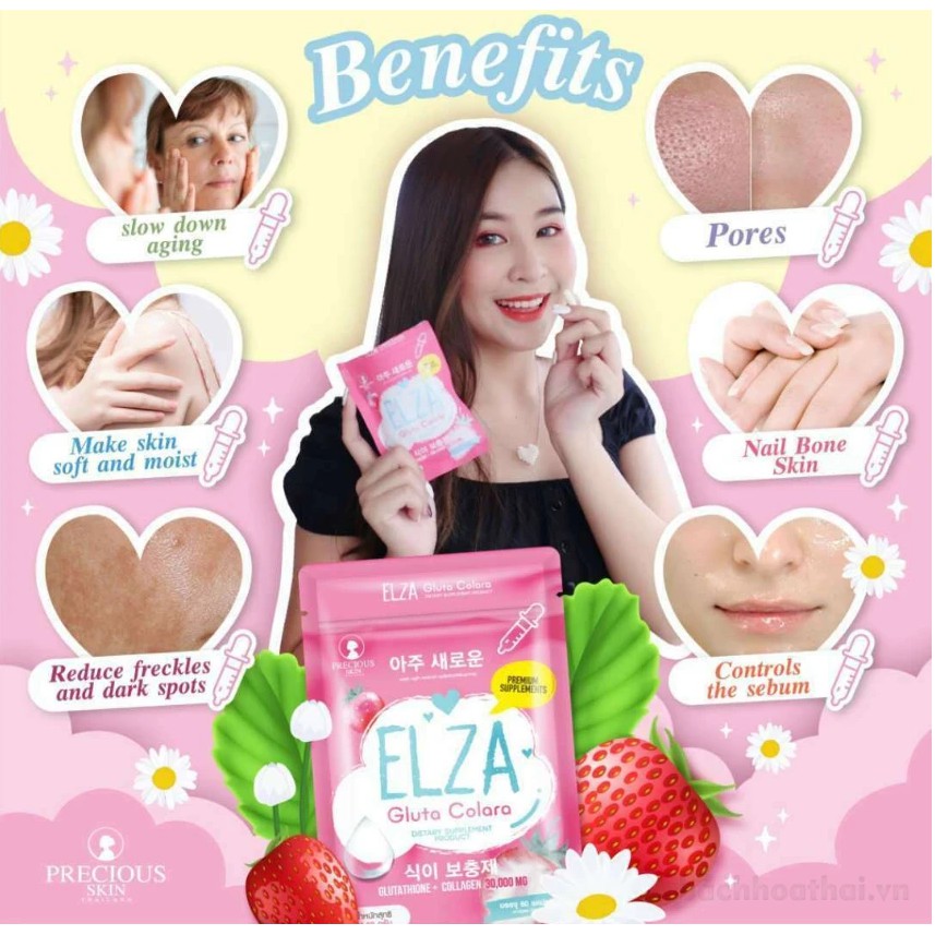 Viên uống trắng da mờ thâm nám tự nhiên Elza Gluta Corala Glutathione Collagen Thái Lan