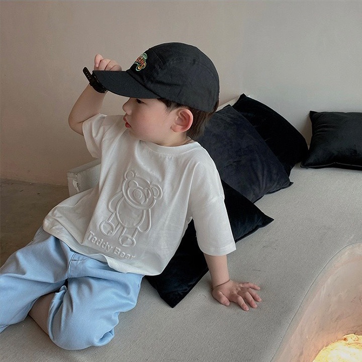 Áo Phông Ngắn Tay Cotton In Gấu Nổi Phong Cách Hàn Quốc Cho Bé Trai Bé Gái AP17