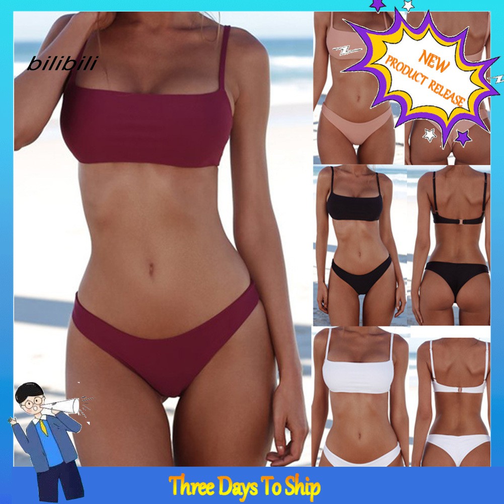 Bikini màu trơn có mút nâng ngực quyến rũ cho nữ