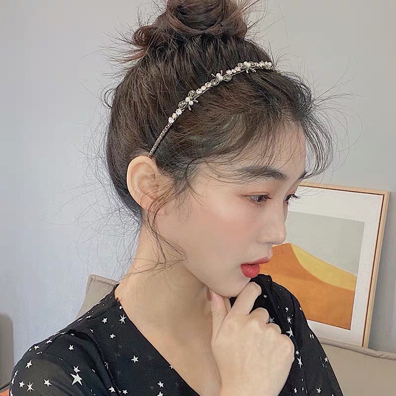 Bờm tóc đính đá hình nơ Hàn Quốc sang chảnh