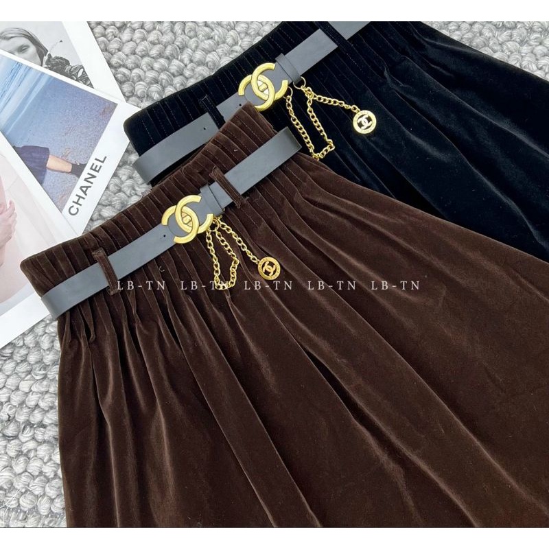 Chân váy nhung dài tới gối