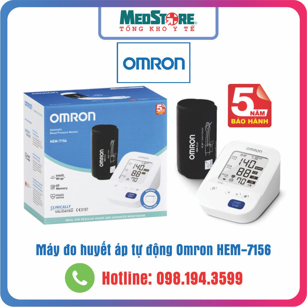 Máy Đo Huyết Áp Bắp Tay Điện Tử OMRON HEM 7156, Bảo Hành 05 Năm, Bộ Nhớ 60 Kết Qủa Đo, Báo Rối Loạn Nhịp Tim