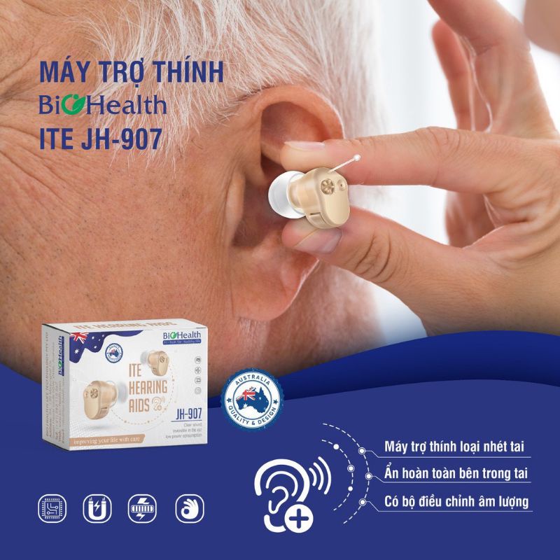 BẢO HÀNH 1 NĂM - MÁY TRỢ THÍNH không dây ITE Biohealth JH-907 - Máy điếc, Tai nghe trợ thính cho người già CHÍNH HÃNG.