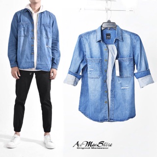 ÁO SƠMI DENIM-RÁCH-HÀNG CAO CẤP