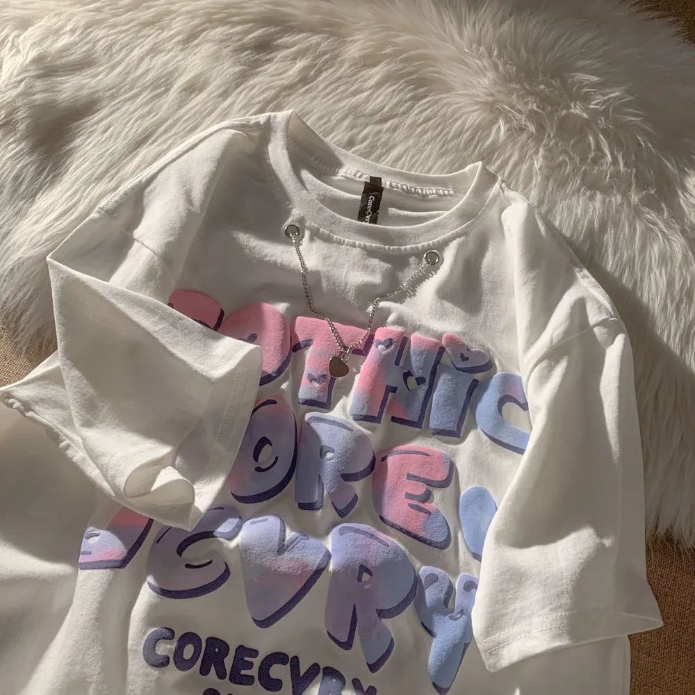 Áo Thun Tay Ngắn In Chữ Phong Cách Hàn Quốc