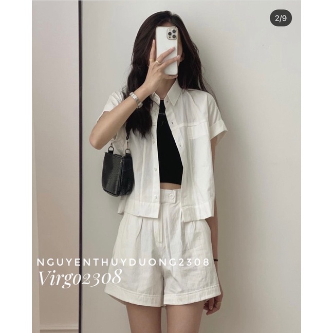 [Ảnh thật/Sẵn]Set áo croptop thô tay gập mix sooc siêu xinh