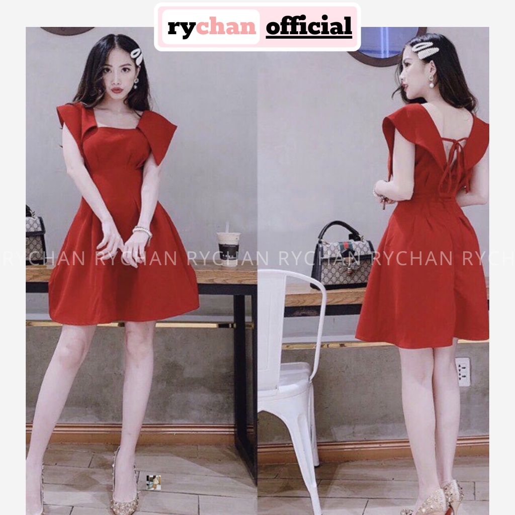 DX026 - Đầm Xòe Cổ Vuông 2 Màu Sang Trọng Đầm Dự Tiệc Đi Chơi
