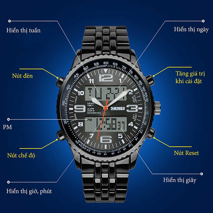 Đồng hồ nam SKMEI 1032 Mặt tròn dây thép đúc không gỉ Bán lẻ giá sỉ