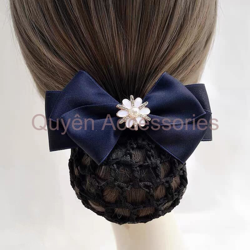 Kẹp búi nơ lụa đính đá