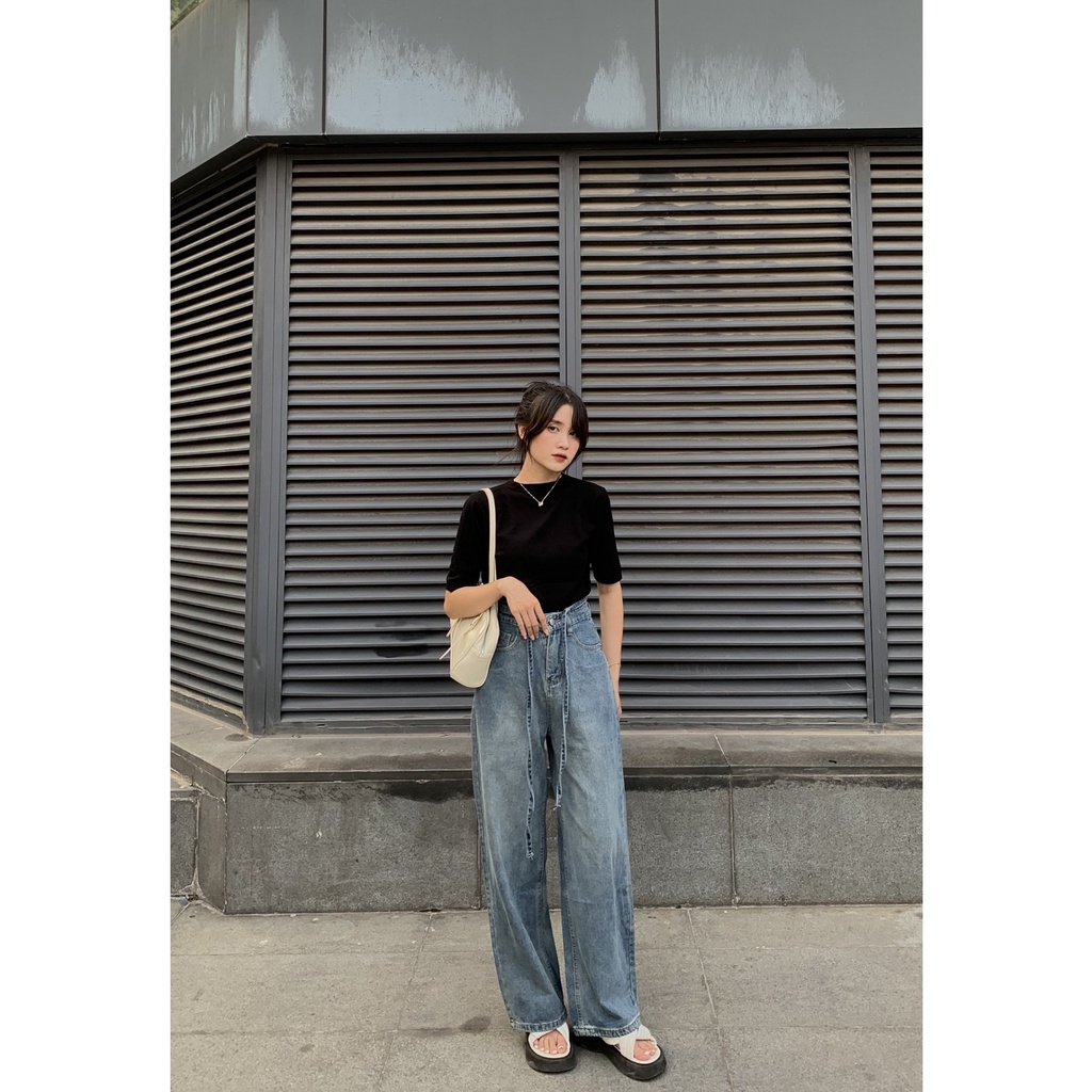 Quần jeans culottes trơn kèm dây buộc đai Q440 SUSTORE