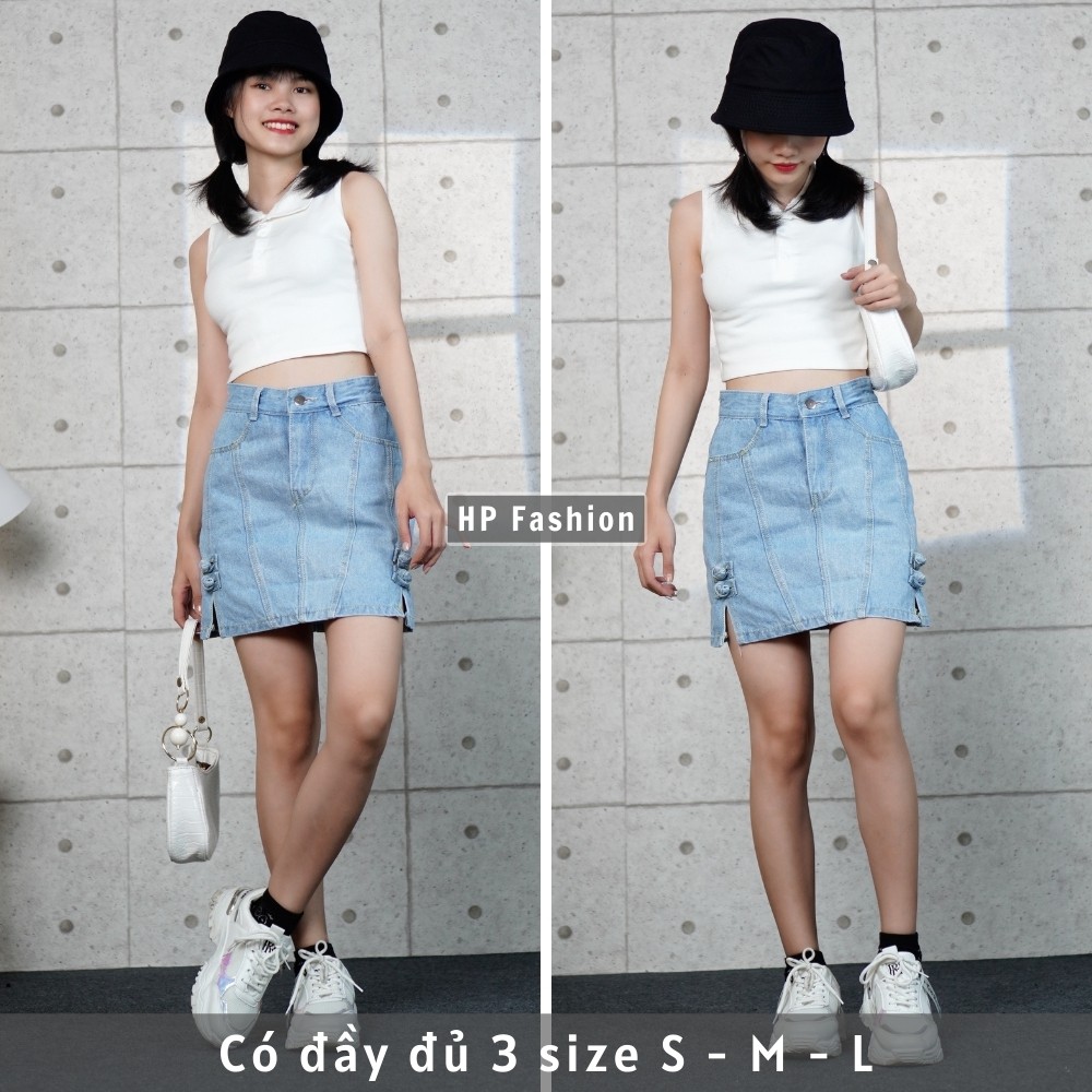 Chân váy jean chữ A xẻ tà cực xinh, chân váy bò nữ cạp lưng cao dáng ngắn trẻ trung - QJ29 - Happy Style