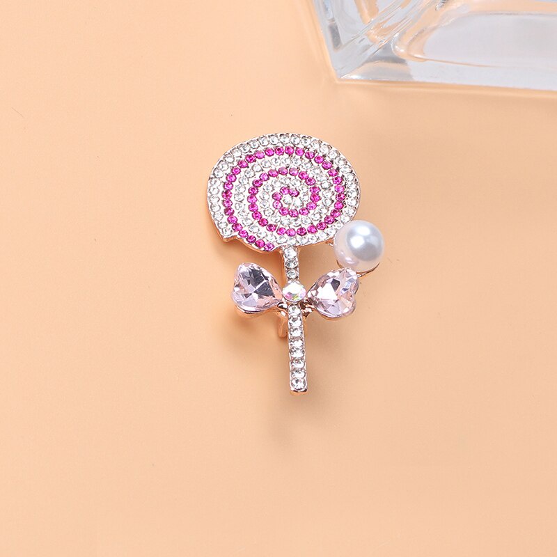 Advanced Cartoon Exquisite Lollipop Bread Brooch Women's Rhinestone Glittering Blue Pink Candy Brooch Gift