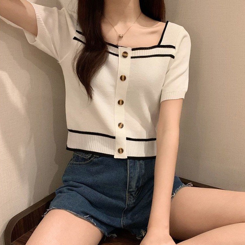 Áo Thun Ngắn Tay Cổ Vuông Phong Cách Phương Tây Thời Trang Mùa Hè Mới Cho Nữ