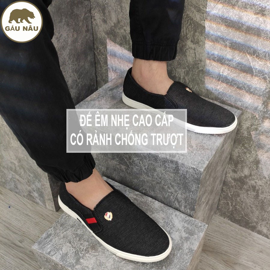 Giày lười nam thân vải siêu tốt đế chống trượt thơi trang GN361 Gấu nâu