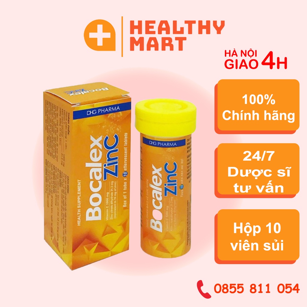✔️️️Bocalex Zin C - C 1000 - Chứa kẽm tăng đề kháng - Hộp 10 viên - C sủi hàm lượng cao - DHG