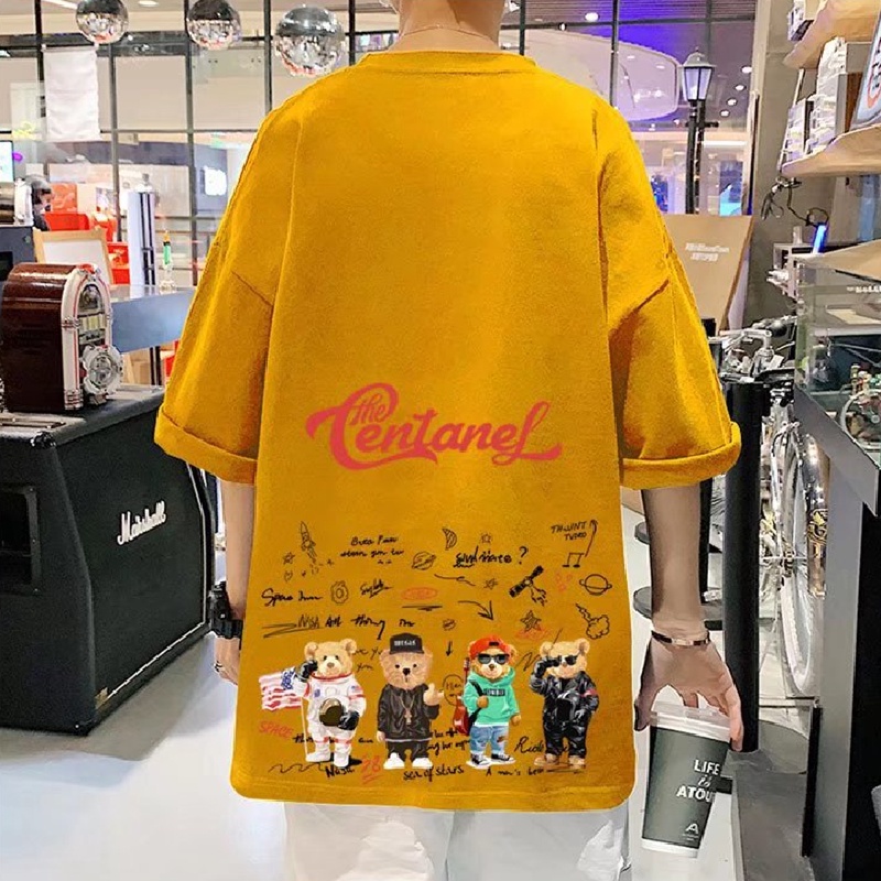 Áo Thun Dáng Rộng In Hình Gấu Phong Cách Hip Hop Hàn Quốc Thời Trang Mùa Hè Cho Nam Và Nữ M-8XL