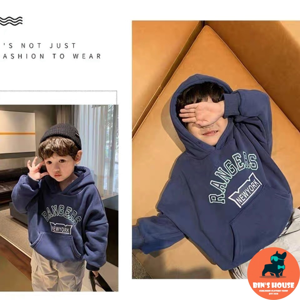 COMBO 2 ÁO HOODIE NỈ BÔNG THAN GHI RANGER BÉ TRAI BINSHOUSE