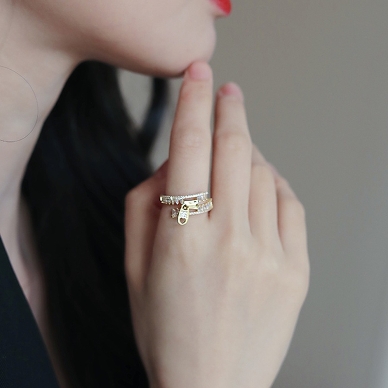 Nhẫn hở mạ vàng hình khóa kéo đính đá thời trang cho nữ