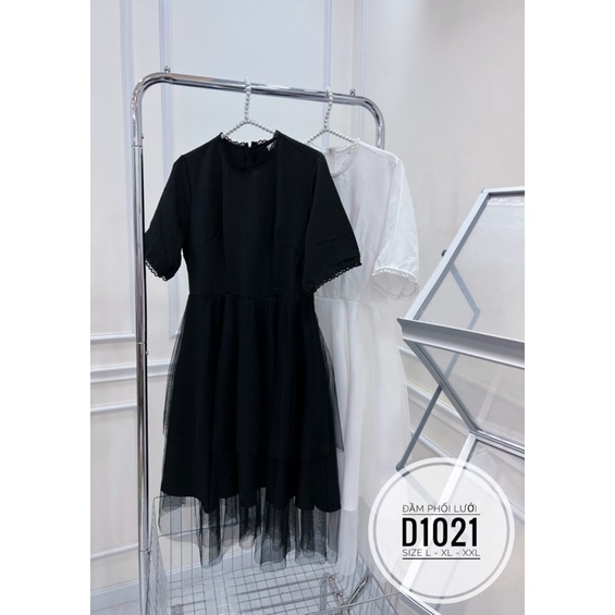 Bigsize Đầm cổ tròn phối lưới D1021