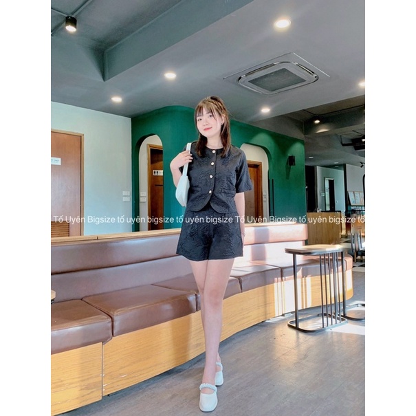 (T.U Bigsize 50-80kg) Set Bộ Xốp Hoa Khuy Ngọc 2 Màu Nâu Đen #68