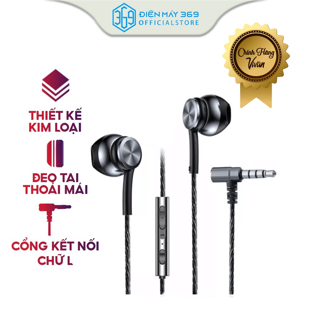 Tai Nghe Nhét Tai Chính Hãng Dây Dù VIVAN Q12, Cổng Kết Nối Chữ L 3.5mm, Tích Hợp Micro Đàm Thoại, Chống Trầy Xước.