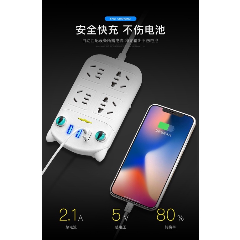 Ổ Cắm Điện Thông Minh Đa Tính Năng Chống Giật, Ổ Điện 2-3 Cổng Có Đầu Cắm USB Chống Cháy Nổ Chính Hãng GOLDEER