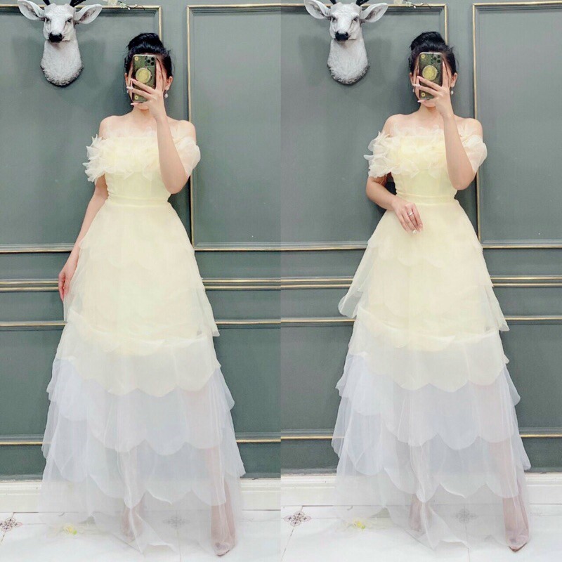 ĐẦM MÃI TẦNG TRỄ VAI ĐÍNH HOA 3D ( ảnh và video thật 1000%)