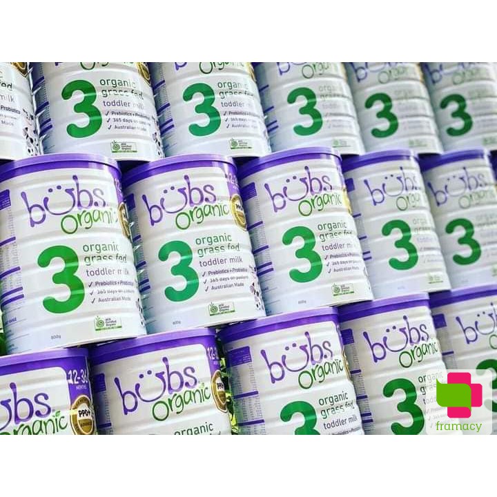 Sữa bò hữu cơ Bubs Organic số 1, 2, 3, Úc hộp 800g