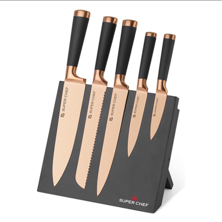 Bộ dao Super Chef mạ Titan có giá đỡ từ tính
