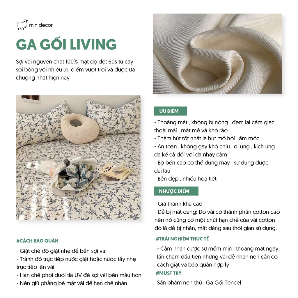 Bộ vỏ chăn ga gối cotton living MỊN DECOR phong cách Bắc Âu