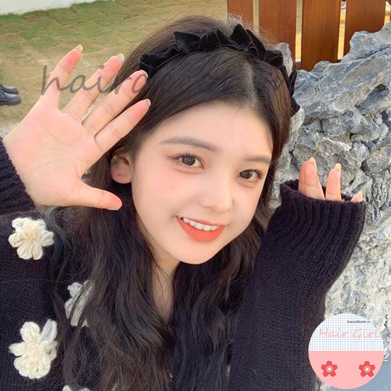 Băng Đô Cài Tóc Thắt Nơ Vải Nhung Phong Cách Retro Pháp Mới Cho Nữ