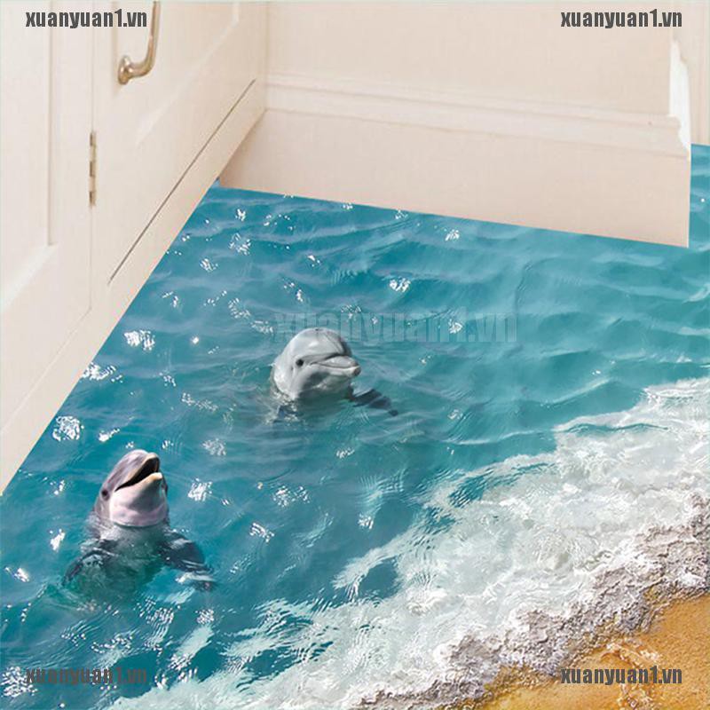 [XUANYUAN1] Sticker Dán Sàn Nhà Tắm Chống Nước Hình Cá Heo 3d Dễ Thương 60 * 90cm