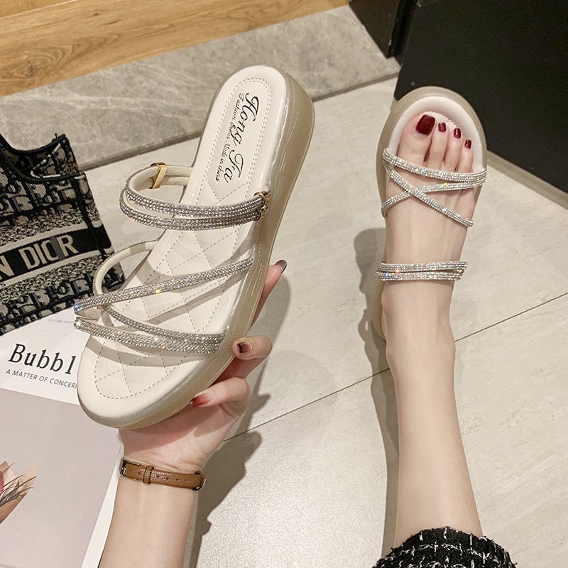 Dép Sandal Đế Xuồng Đính Ngọc Trai Thời Trang Mùa Hè Mới Cho Nữ