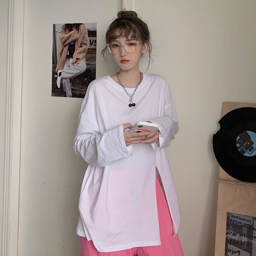 Áo Hoodie 100% Cotton Tay Dài Xẻ Tà Thời Trang Mùa Xuân Dành Cho Nữ