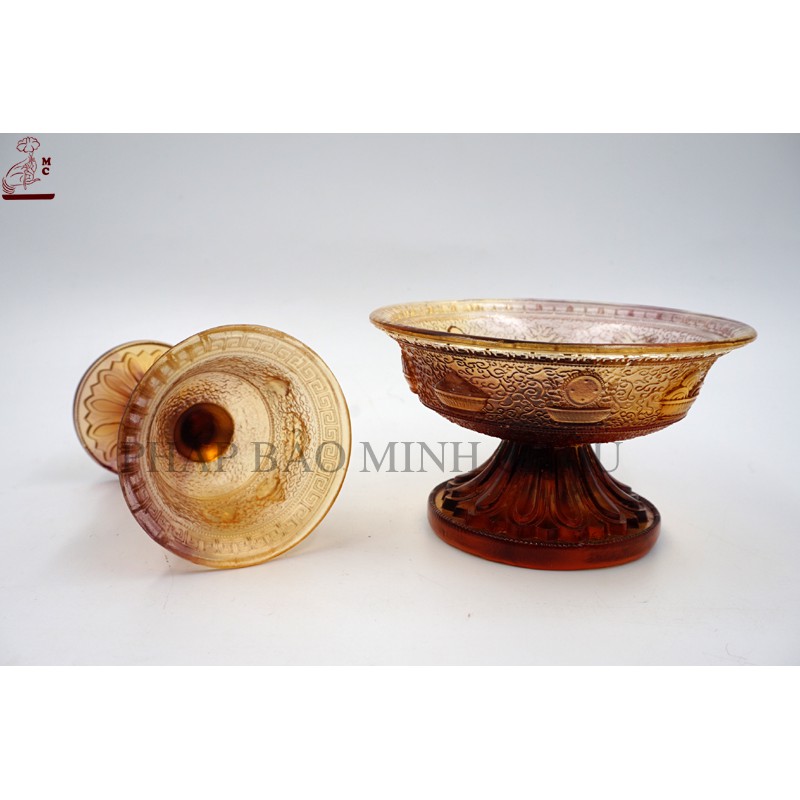 [PHÁP BẢO MINH CHÂU] Chén Hộ Pháp Lưu Ly Nhỏ - To (Xanh - Vàng)