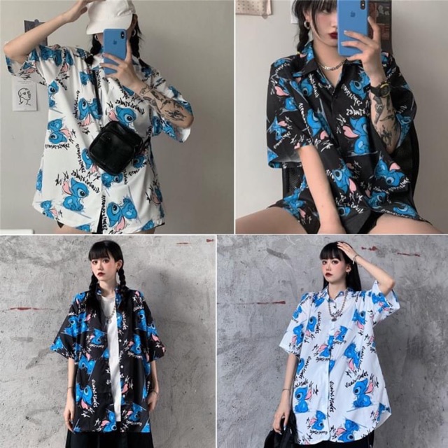 Áo Sơmi Tay Ngắn Stich Unisex Clip+Ảnh Thật