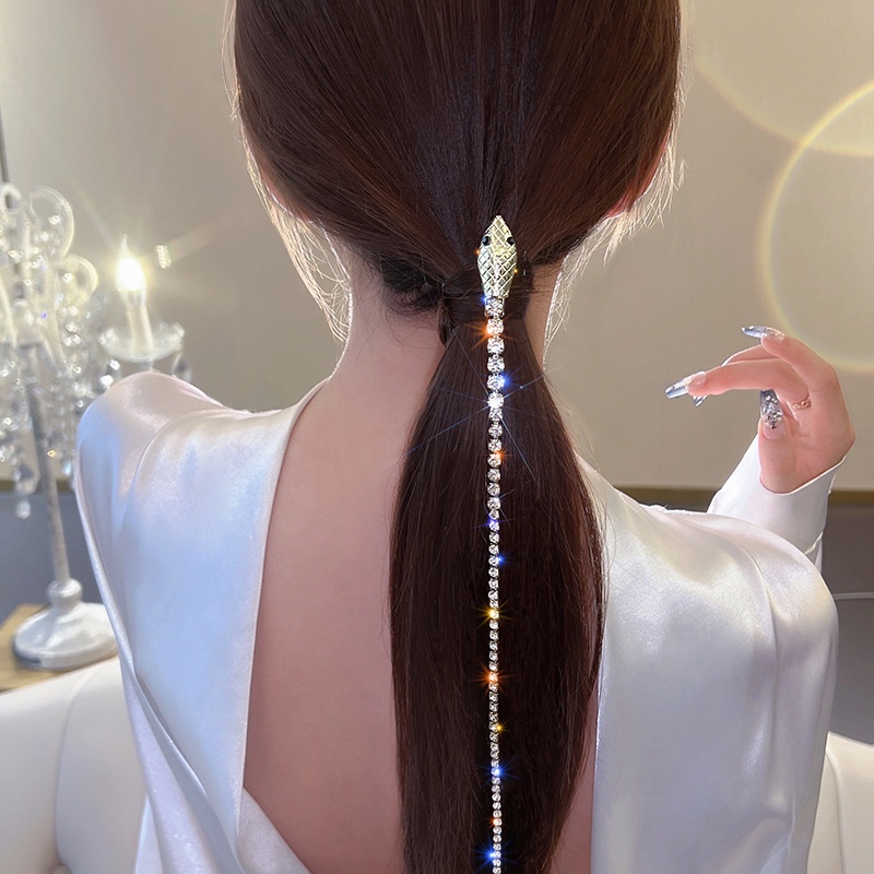 Kẹp Tóc Đuôi Ngựa Bằng Hợp Kim Đính Hạt Lấp Lánh Phong Cách Gothic Thời Trang Sang Trọng