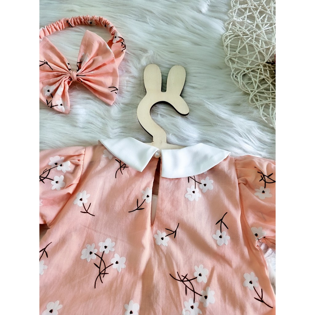 Set Body hoa cam kèm turban cho bé gái ⚡ 𝗙𝗥𝗘𝗘𝗦𝗛𝗜𝗣 ⚡ Bodysuit cho bé gái sơ sinh chất liệu thô cotton mềm mát và an toàn